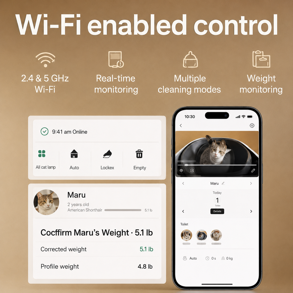 Smart Cat Automatic Self-Cleaning Litter Box with AI Waste Analysis | Odor Control & Multi-Cat Tracking for Health Monitoring