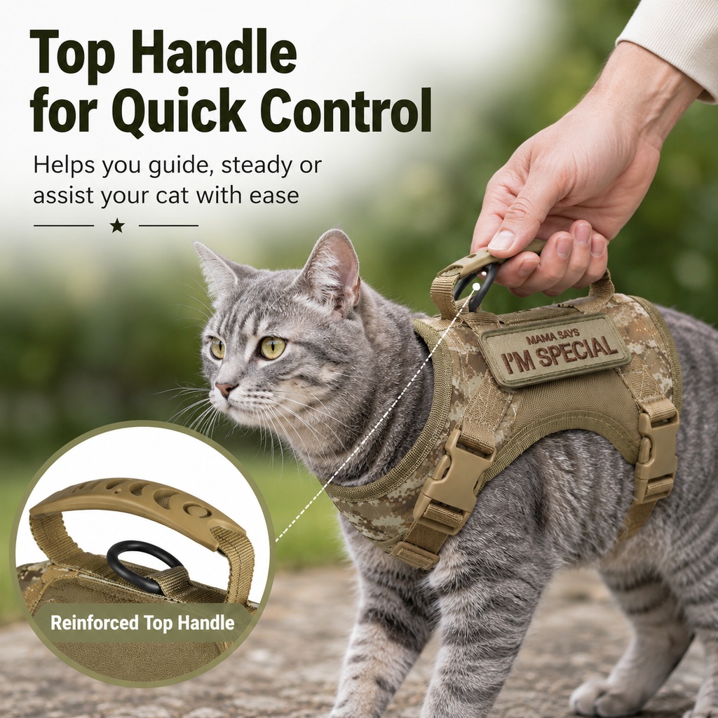 Tactical Cat Harness with Leash for Outdoor Walks, Adjustable Escape-Resistant Vest for Cats