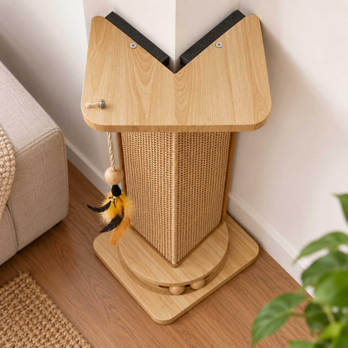 Durable Sisal Corner Cat Scratching Post with Stable Design | Space-Saving Solution for Sofa and Wall Protection