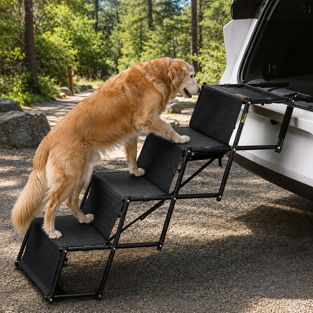 Foldable 4-Step Dog Ramp for Car – Portable Dog Stairs for SUVs & Large Dogs