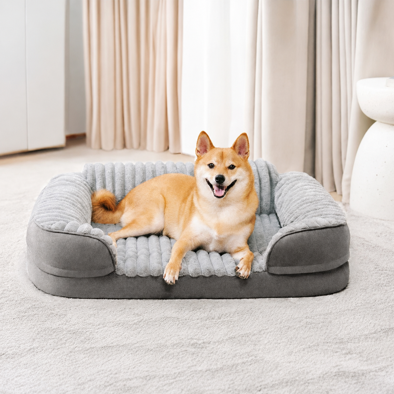 Orthopedic Bolster Dog Bed – Egg-Crate Foam Base with Washable Plush Cover