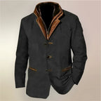 Men's Vintage Suede-Look Jacket, Layered Collar, Button Front