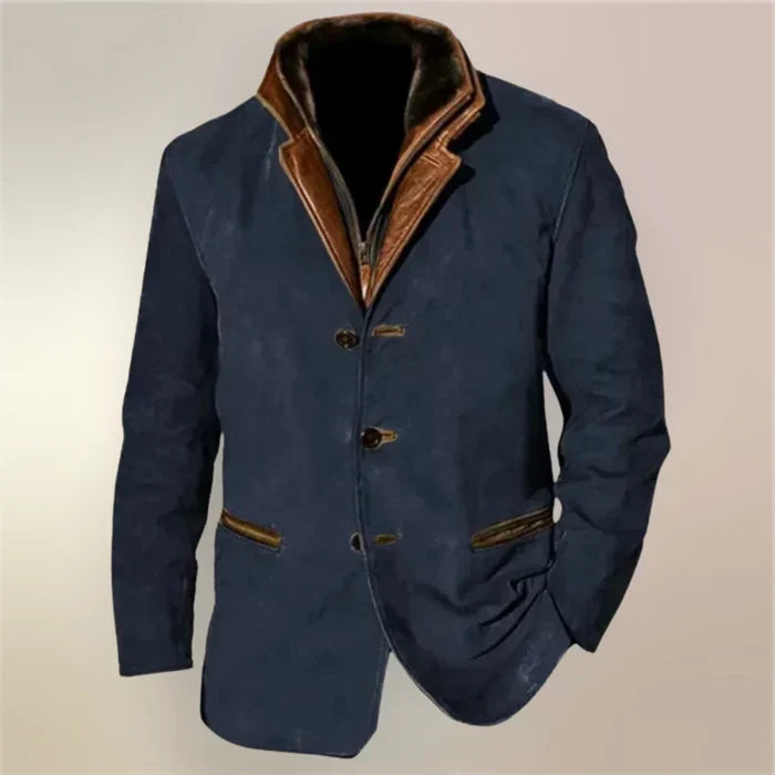 Men's Vintage Suede-Look Jacket, Layered Collar, Button Front