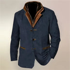 Men's Vintage Suede-Look Jacket, Layered Collar, Button Front