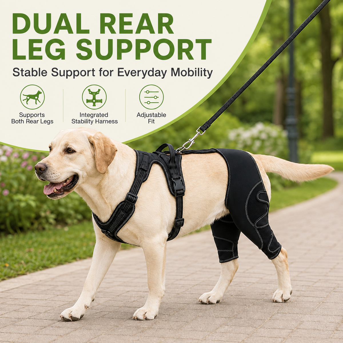 Dual Rear Leg Dog Support Brace with Harness - Walking Stability for Weak Hind Legs