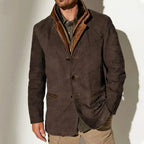 Men's Vintage Suede-Look Jacket, Layered Collar, Button Front