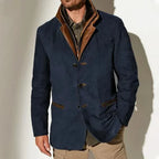 Men's Vintage Suede-Look Jacket, Layered Collar, Button Front
