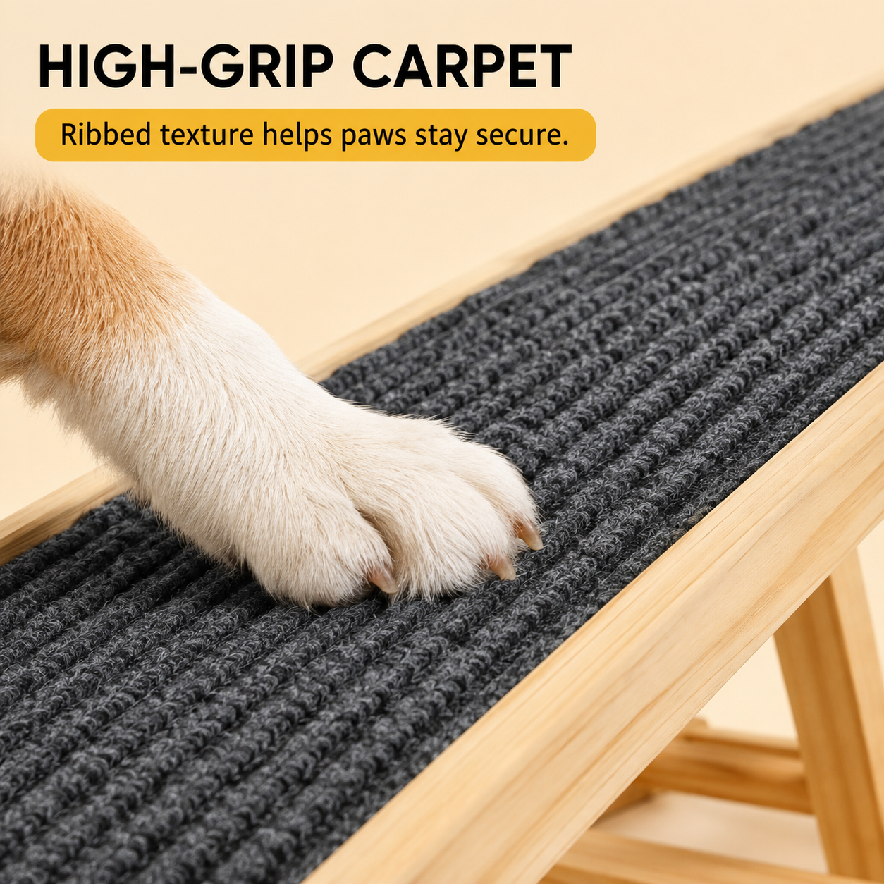 Adjustable Wooden Dog Ramp for Bed, Couch & Car – Foldable Non-Slip Pet Ramp for Small, Large & Senior Dogs, 132 lb Capacity