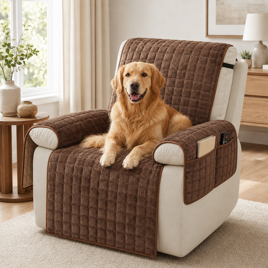 Quilted Recliner Chair Cover – Non-Slip Washable Furniture Protector with Side Pocket
