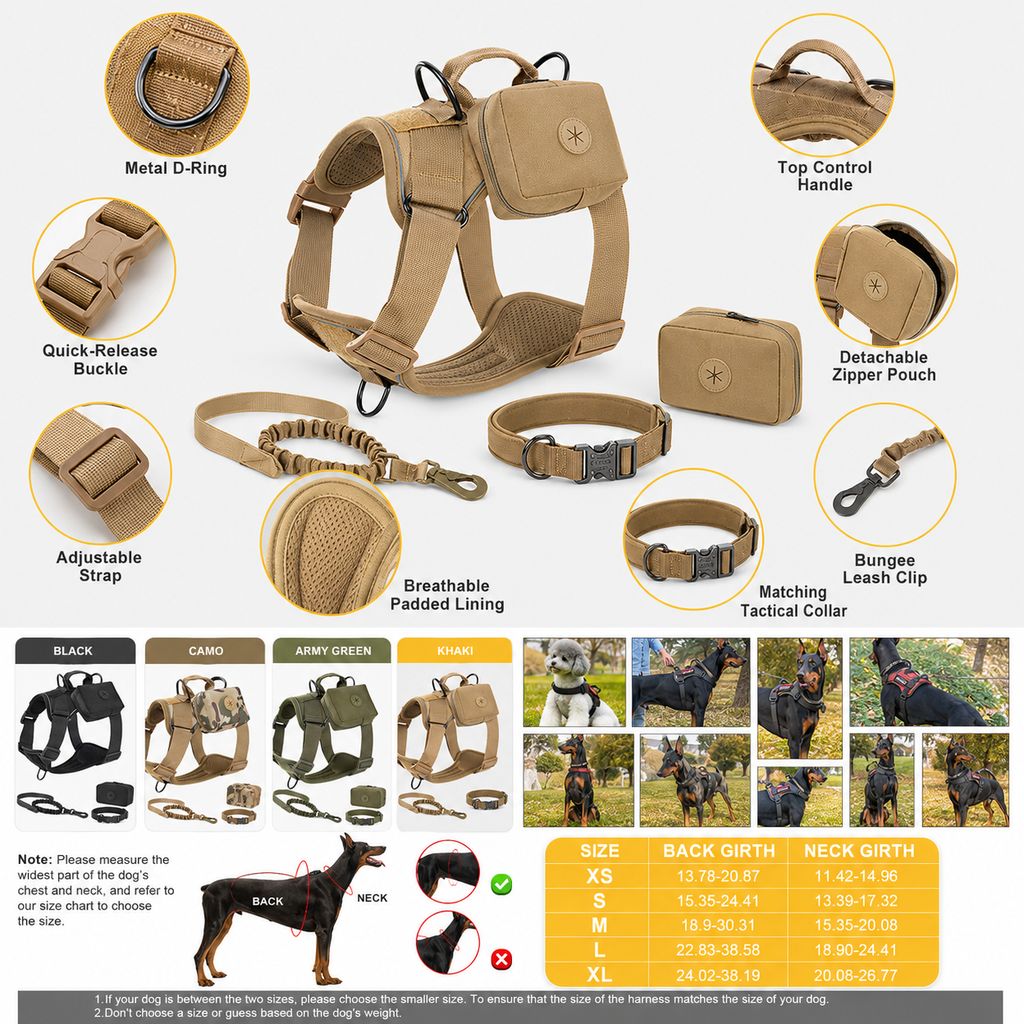 5-Piece Tactical Dog Harness Set for Hiking & Training - Better Control for Strong Dogs