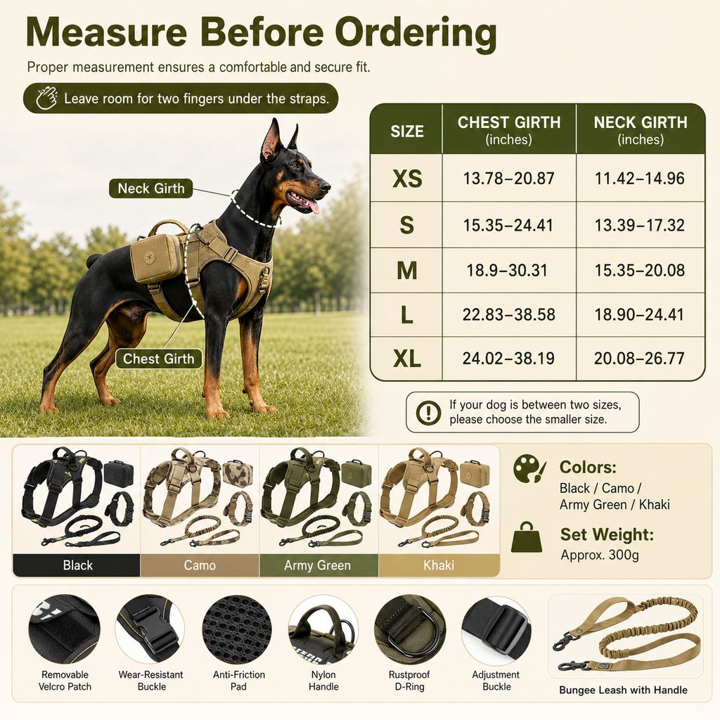 5-Piece Tactical Dog Harness Set for Hiking & Training - Better Control for Strong Dogs