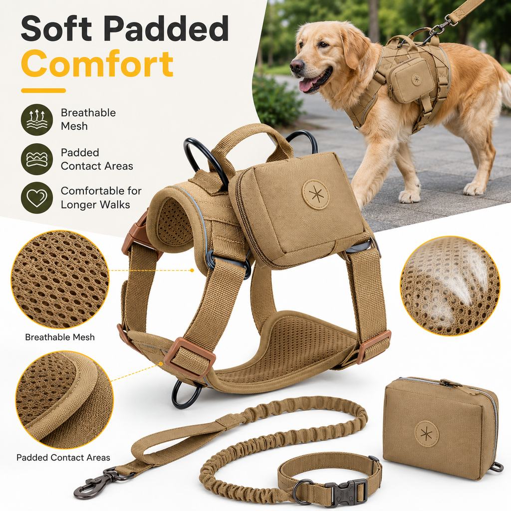 5-Piece Tactical Dog Harness Set for Hiking & Training - Better Control for Strong Dogs