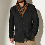 Men's Vintage Suede-Look Jacket, Layered Collar, Button Front