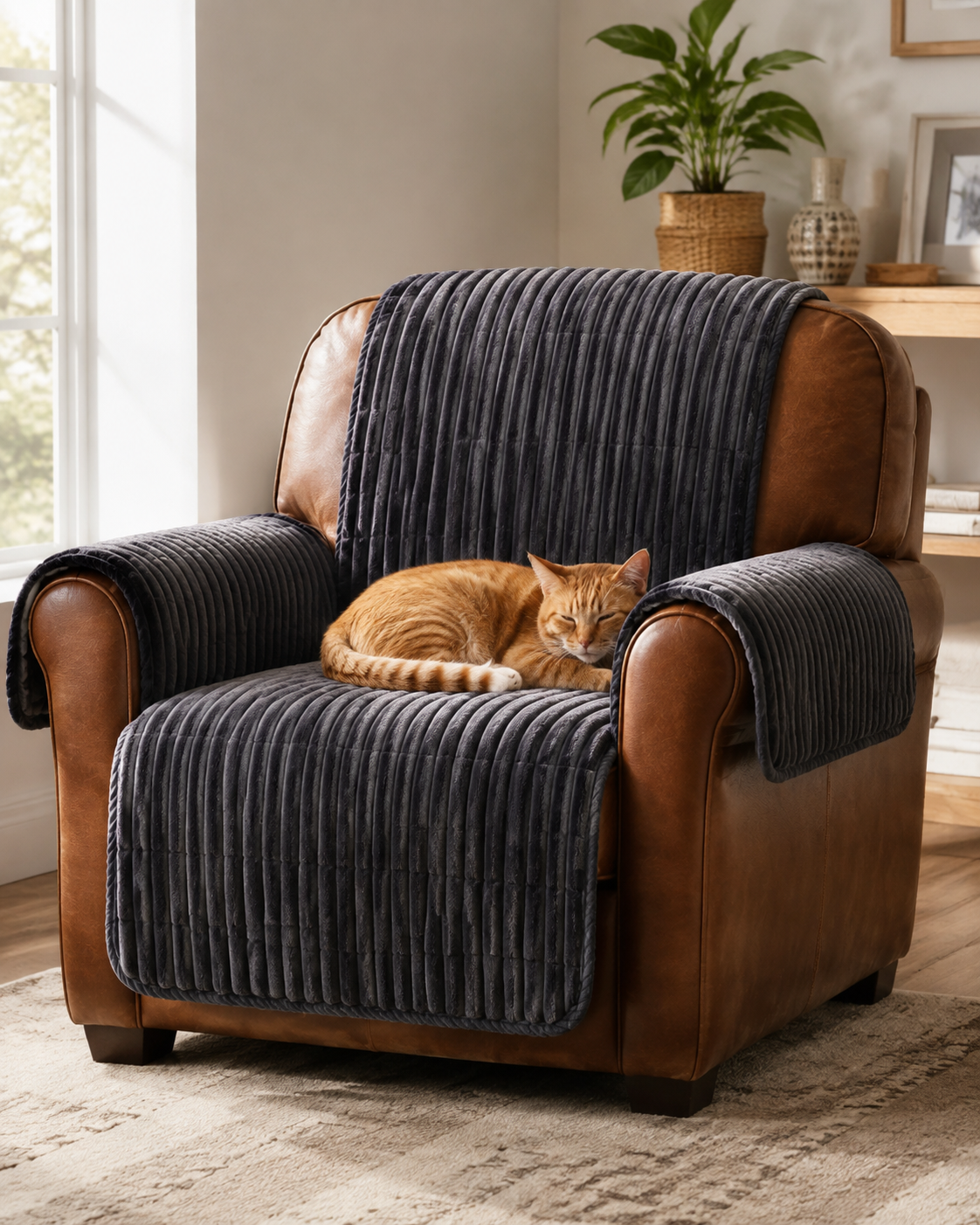 Waterproof One-Piece Cozy Flannel Sofa Protection Non-Slip Recliner Couch Covers