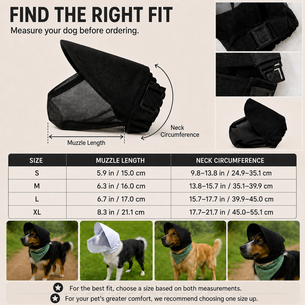 Breathable Anti-Scavenging Dog Muzzle for Walks - Mesh Hood Helps Block Food Scraps & Trash