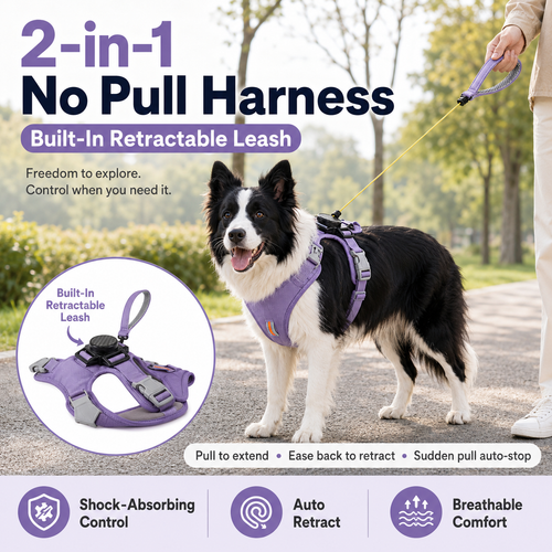 2-in-1 No Pull Dog Harness with Built-in Retractable Leash - Safe & Comfortable Control for Daily Walks & Outdoor Adventures