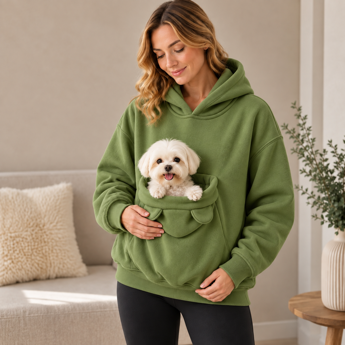 Pet Carrier Sherpa Hoodie for Small Dogs & Cats – Cozy Front Pouch Sweatshirt for Walks, Errands & Home Cuddles – Keeps Pets Warm & Close