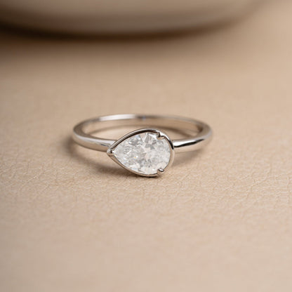 Modern Sideways Pear Bezel CZ Ring