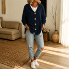 Wearbella – Hooded Waffle-Knit Button-Front Cardigan