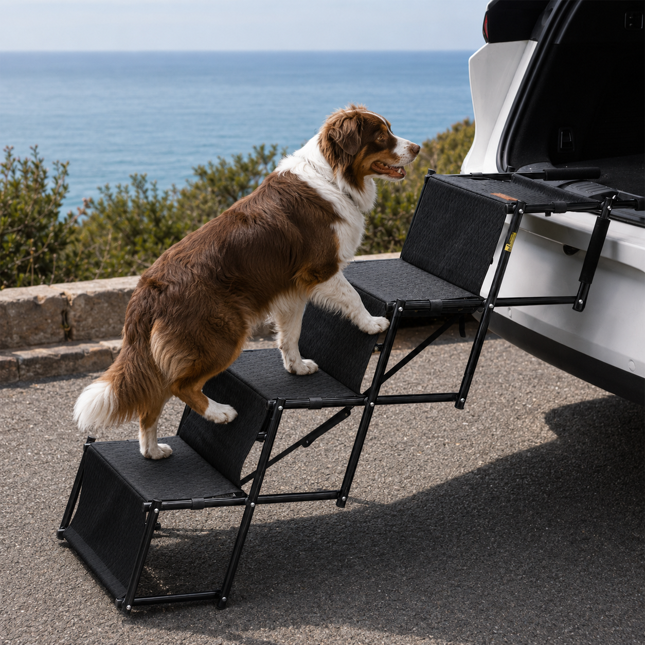 Foldable 4-Step Dog Ramp for Car – Portable Dog Stairs for SUVs & Large Dogs