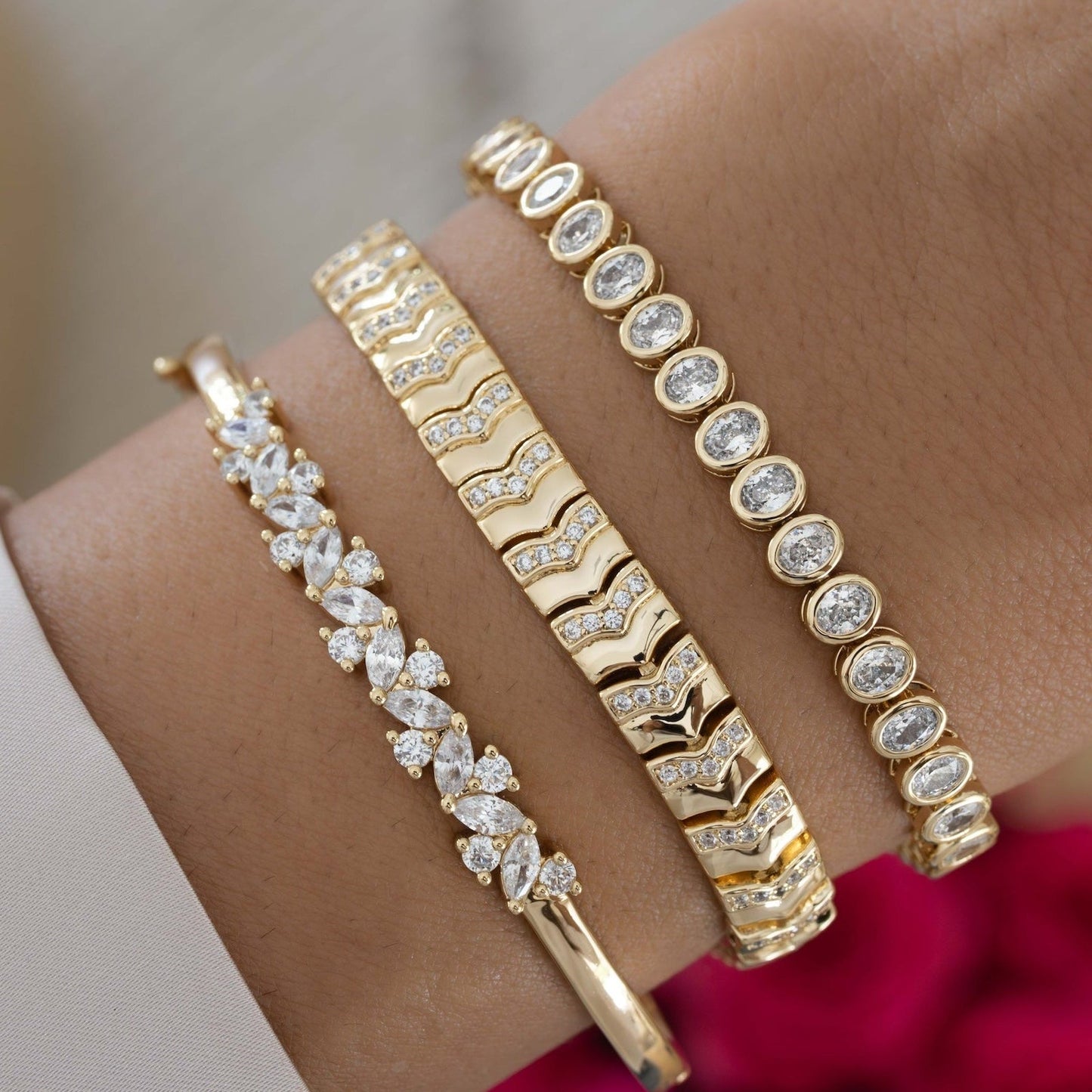 Textured Chevron Chain Tennis Bracelet