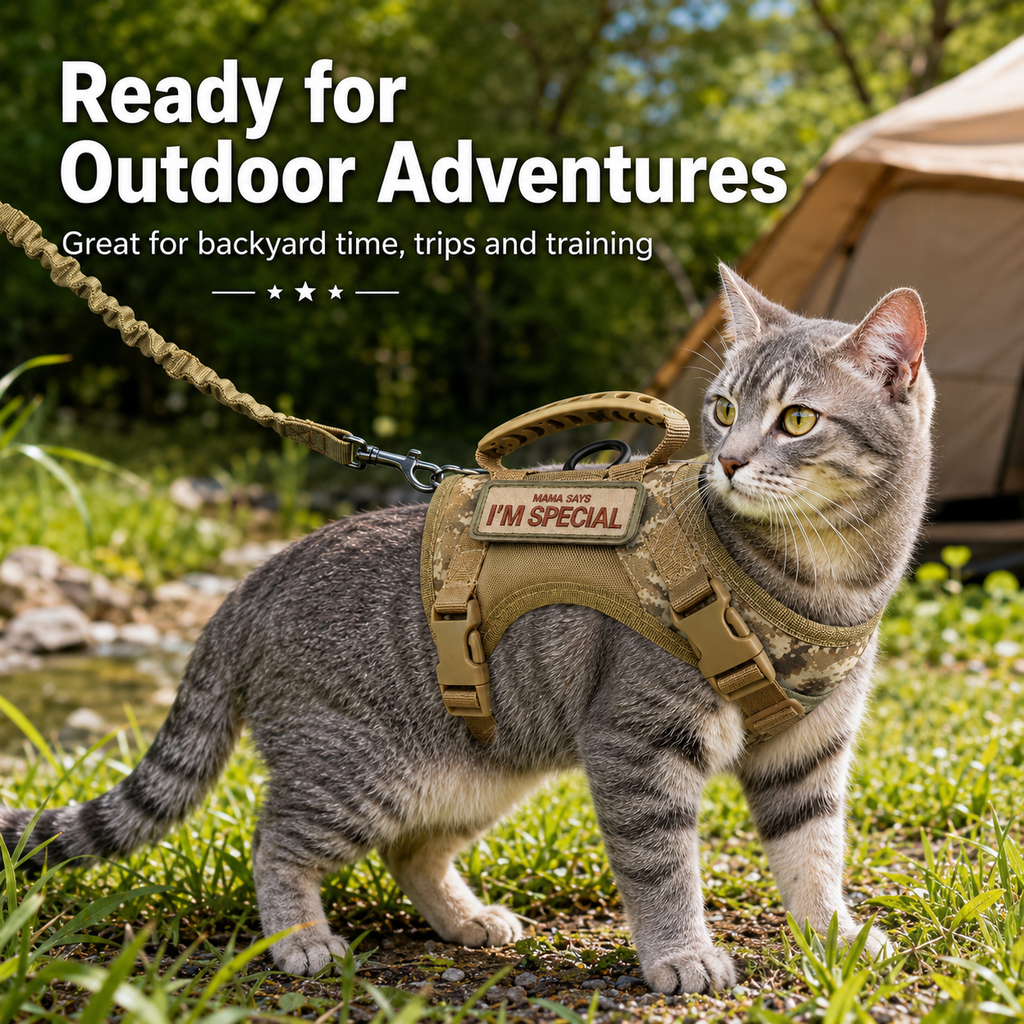 Tactical Cat Harness with Leash for Outdoor Walks, Adjustable Escape-Resistant Vest for Cats