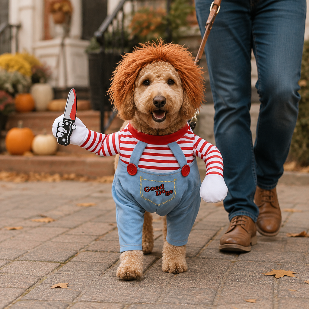 Dog Costume – Funny Halloween Pet Outfit with Wig & Knife for Small, Medium & Large Dogs