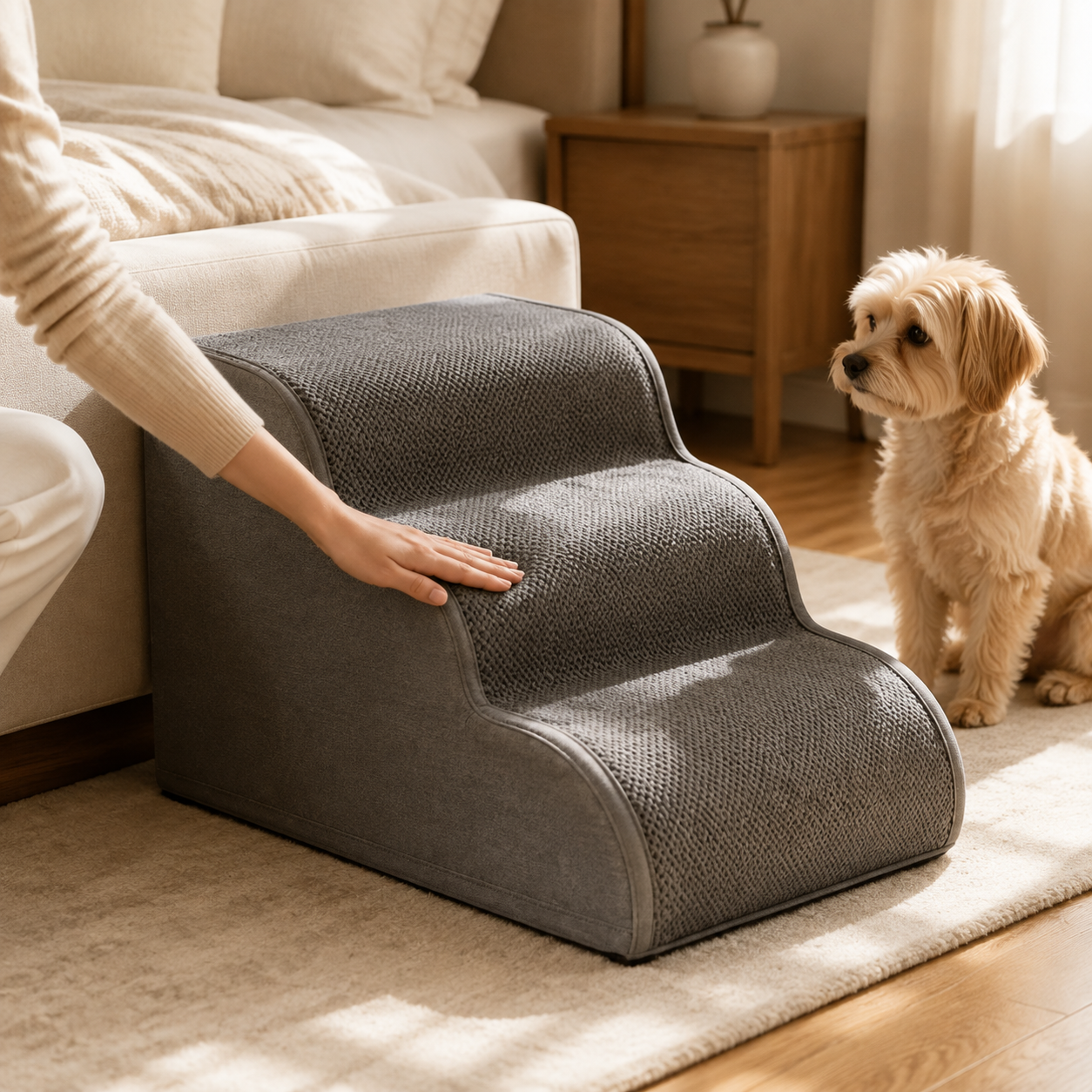 Dog Ramp for Bed with Non-Slip Base | Gentle Access for Senior and Small Pets
