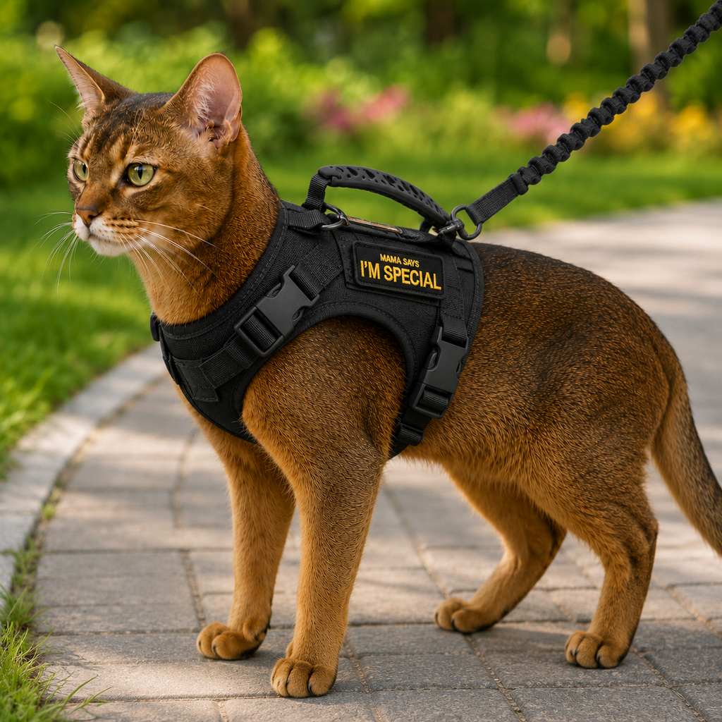 Tactical Cat Harness with Leash for Outdoor Walks, Adjustable Escape-Resistant Vest for Cats