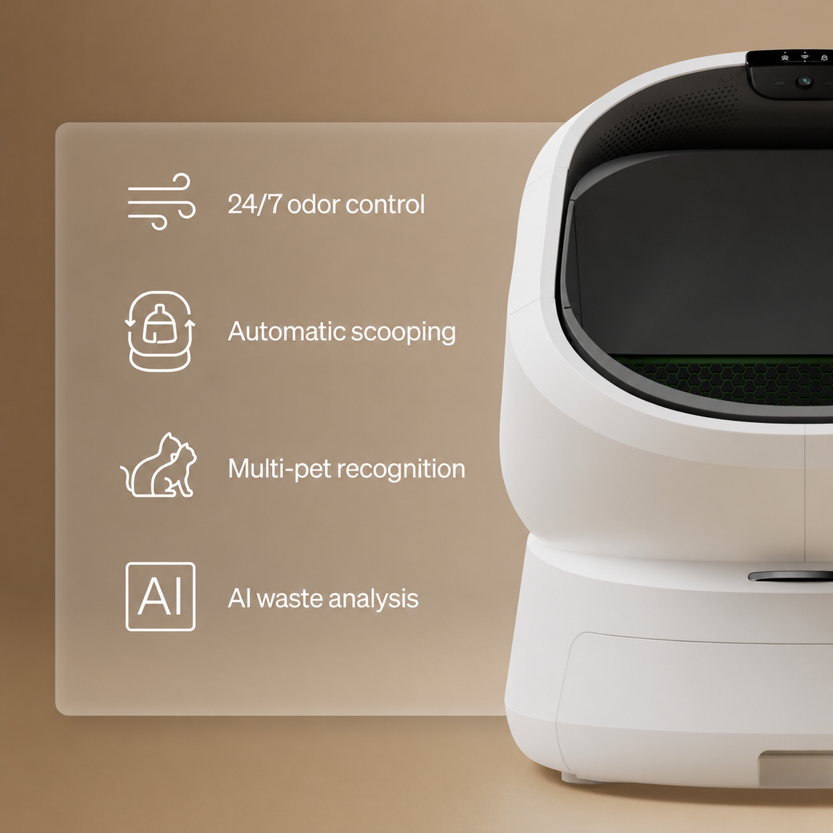 Smart Cat Automatic Self-Cleaning Litter Box with AI Waste Analysis | Odor Control & Multi-Cat Tracking for Health Monitoring