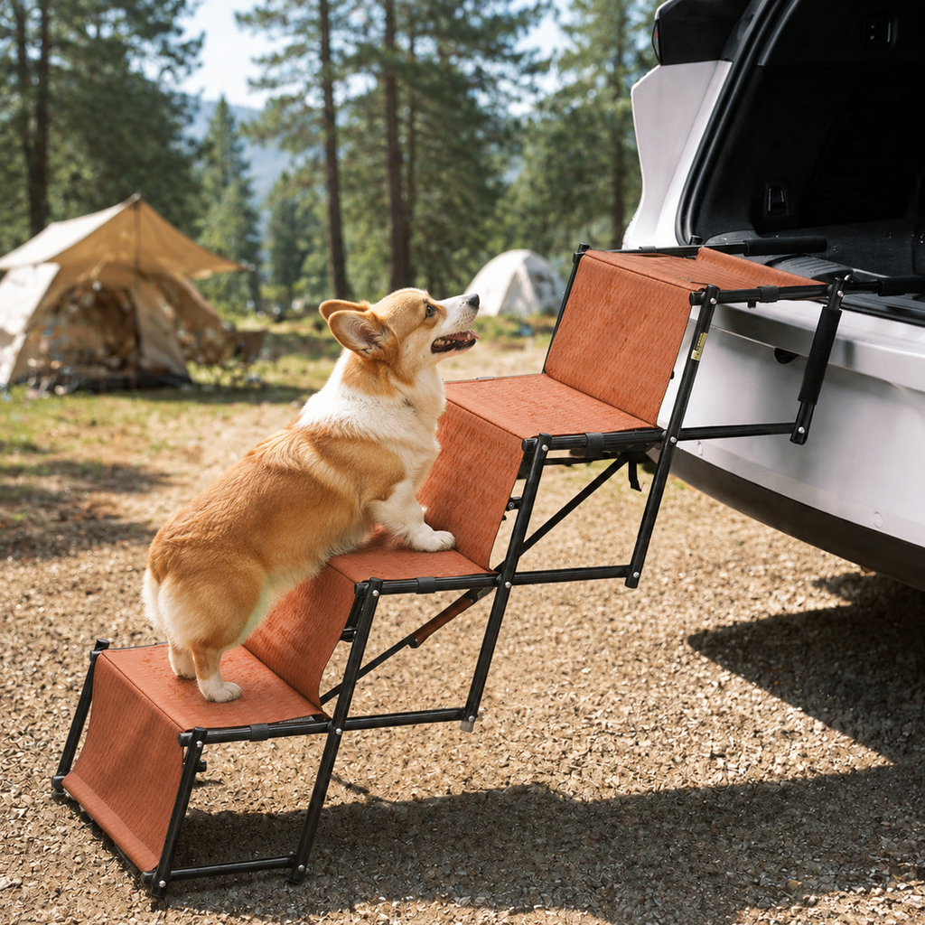 Foldable 4-Step Dog Ramp for Car – Portable Dog Stairs for SUVs & Large Dogs