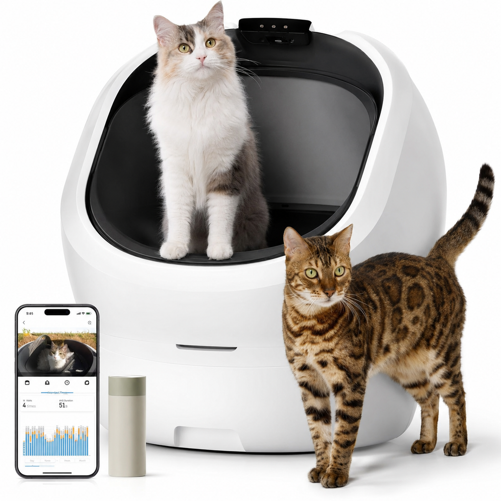 Smart Cat Automatic Self-Cleaning Litter Box with AI Waste Analysis | Odor Control & Multi-Cat Tracking for Health Monitoring