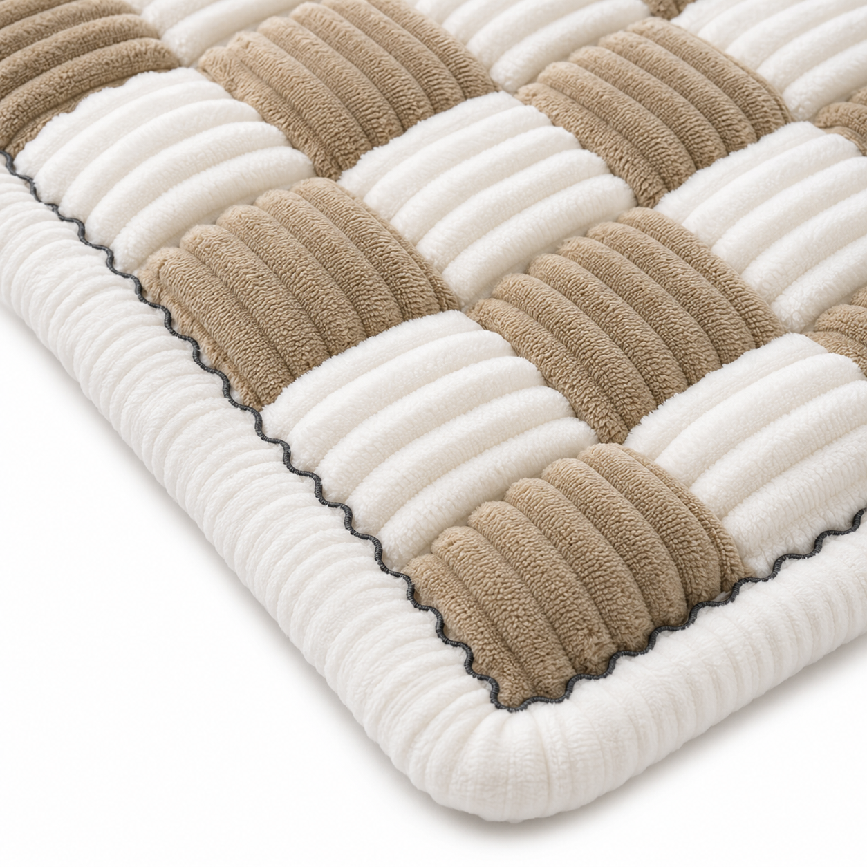 Cozy Chenille Pet Mat Bed | Cream-Colored Large Plaid Design for Comfort