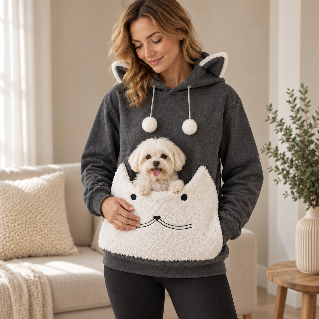 Pet Carrier Sherpa Hoodie for Small Dogs & Cats – Cozy Front Pouch Sweatshirt for Walks, Errands & Home Cuddles – Keeps Pets Warm & Close
