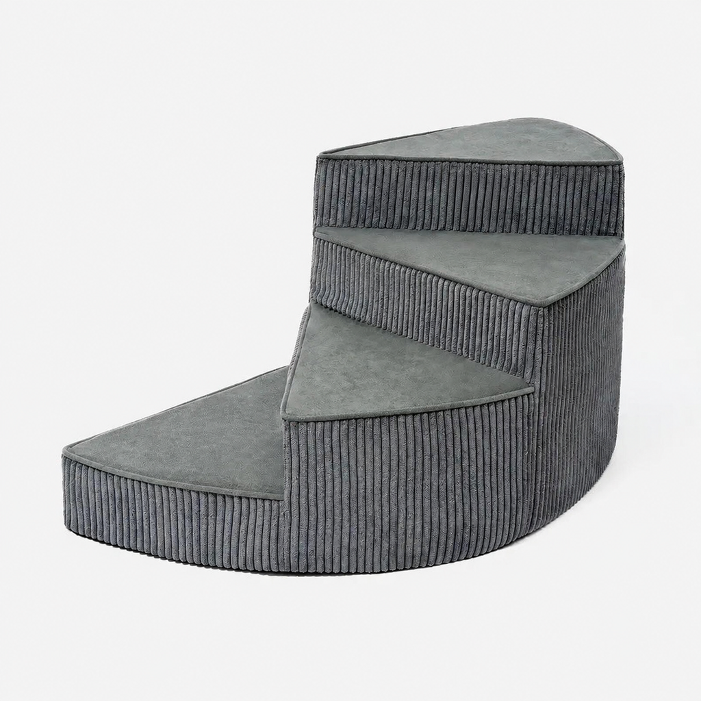 Spiral Dog Stairs for Bed – Corduroy Corner Steps That Hug the Furniture