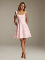 Women's Floral Square-Neck A-Line Mini Dress, Sleeveless