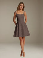Women's Floral Square-Neck A-Line Mini Dress, Sleeveless
