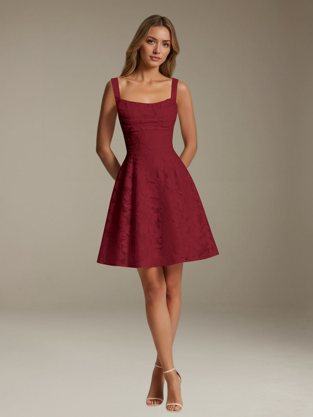 Women's Floral Square-Neck A-Line Mini Dress, Sleeveless