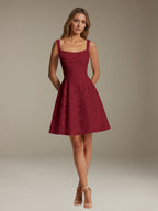 Women's Floral Square-Neck A-Line Mini Dress, Sleeveless