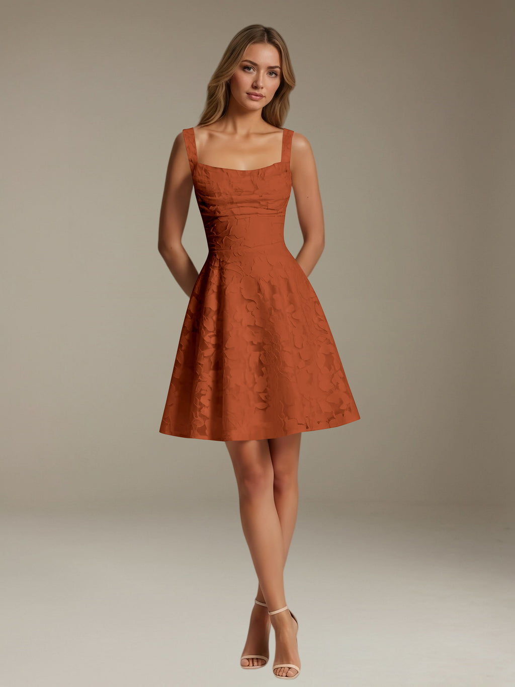 Women's Floral Square-Neck A-Line Mini Dress, Sleeveless