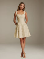 Women's Floral Square-Neck A-Line Mini Dress, Sleeveless