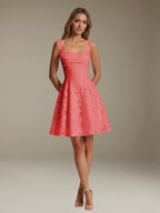 Women's Floral Square-Neck A-Line Mini Dress, Sleeveless