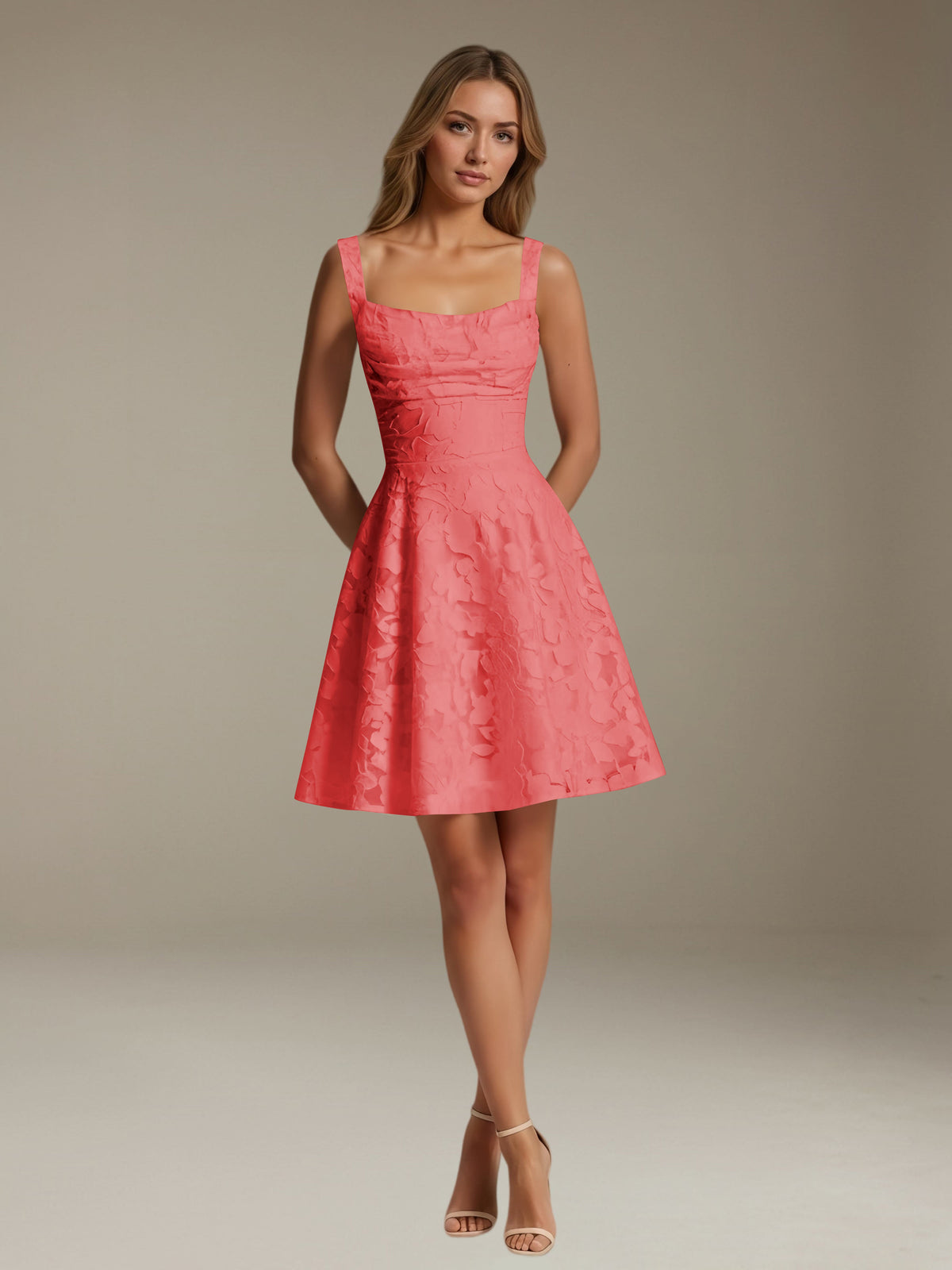 Women's Floral Square-Neck A-Line Mini Dress, Sleeveless