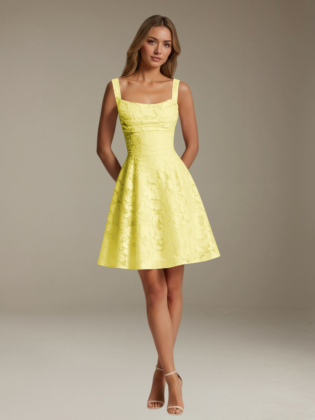 Women's Floral Square-Neck A-Line Mini Dress, Sleeveless
