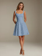 Women's Floral Square-Neck A-Line Mini Dress, Sleeveless