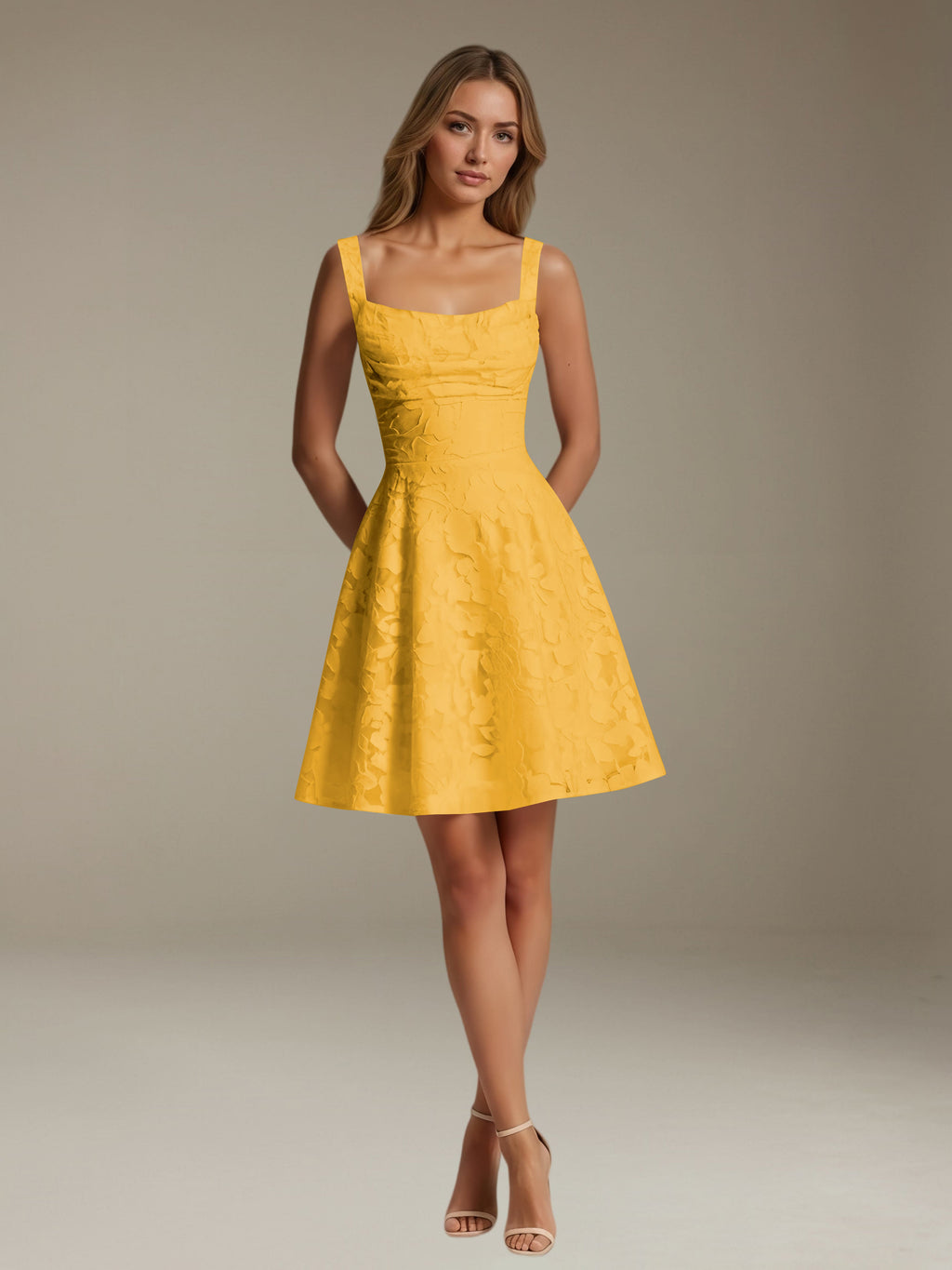 Women's Floral Square-Neck A-Line Mini Dress, Sleeveless