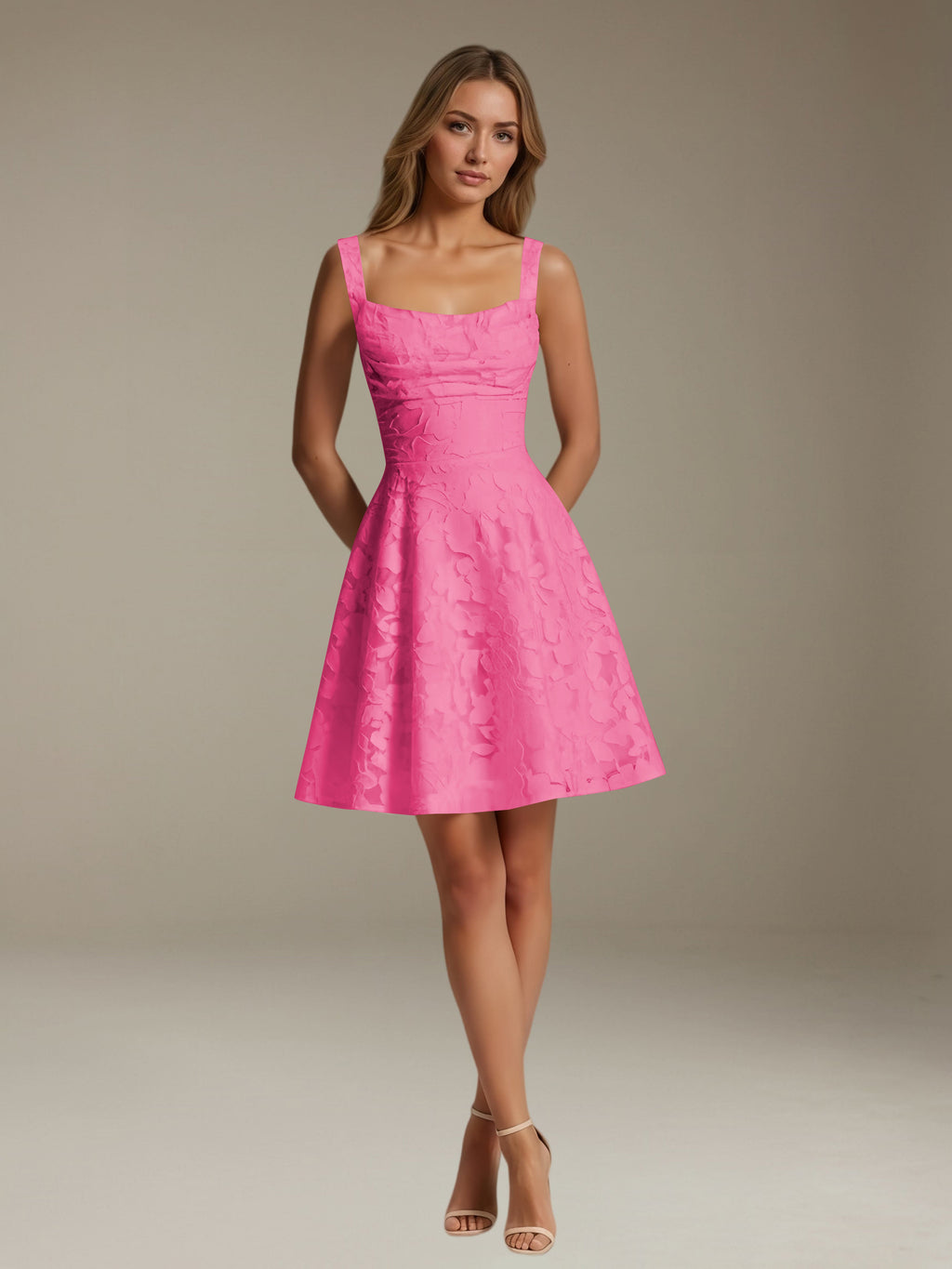 Women's Floral Square-Neck A-Line Mini Dress, Sleeveless