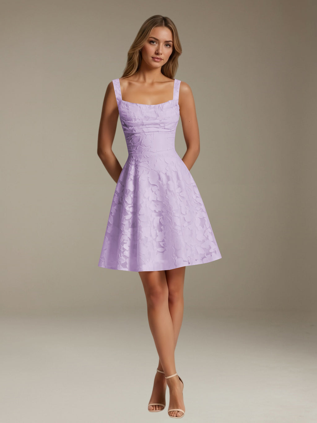Women's Floral Square-Neck A-Line Mini Dress, Sleeveless