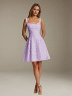 Women's Floral Square-Neck A-Line Mini Dress, Sleeveless