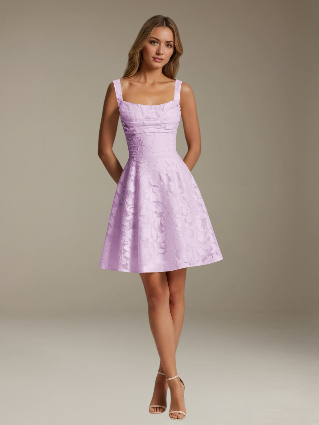 Women's Floral Square-Neck A-Line Mini Dress, Sleeveless